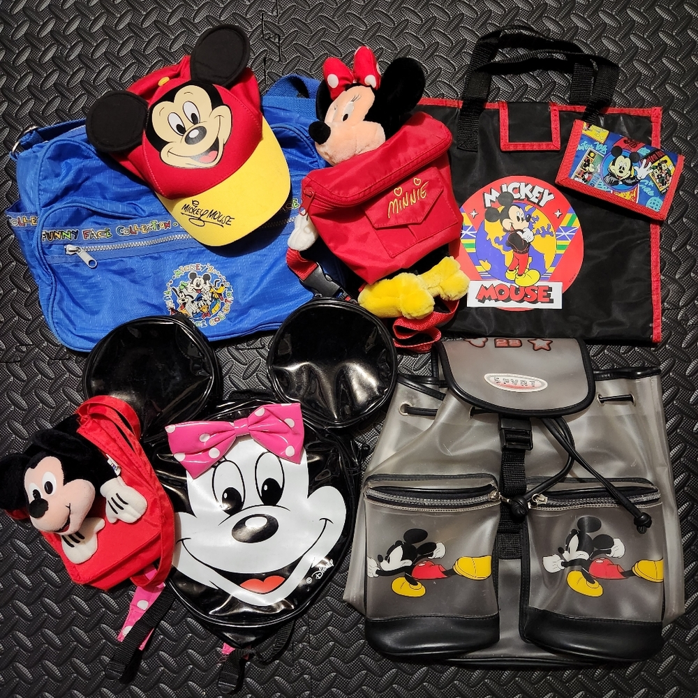 Vintage Mickey Minnie Mouse Disney Lot Bags Backpacks Fanny Pack Wallet